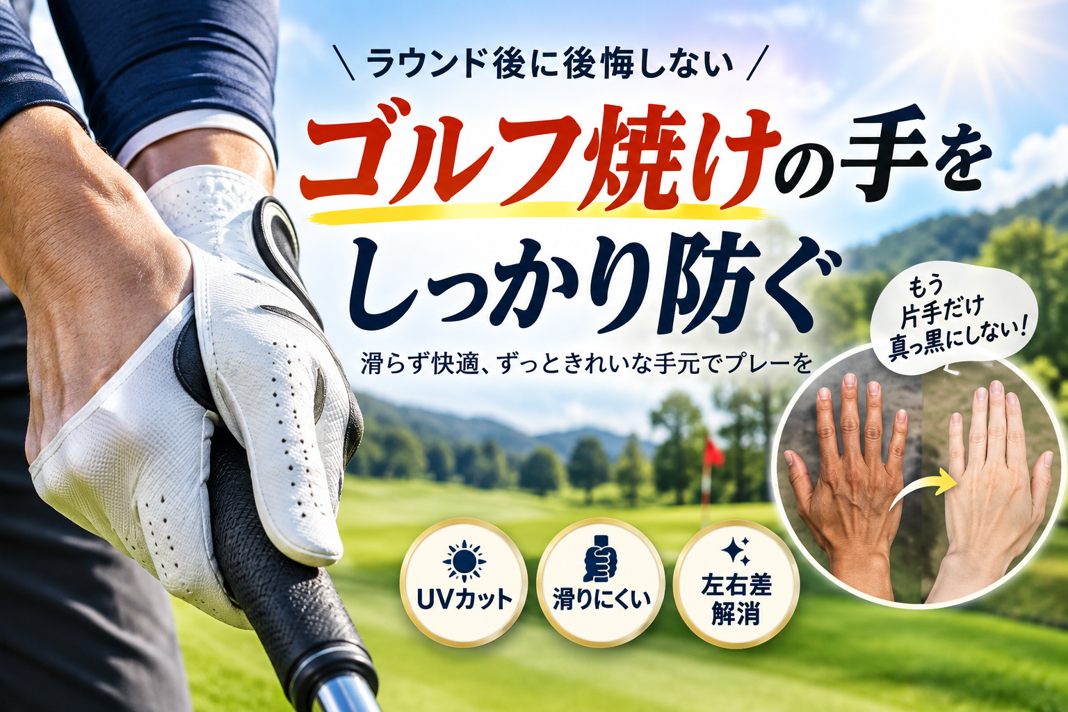 ゴルフ焼けの手を防ぐ！滑らない日焼け対策と片手グローブの左右差解消法