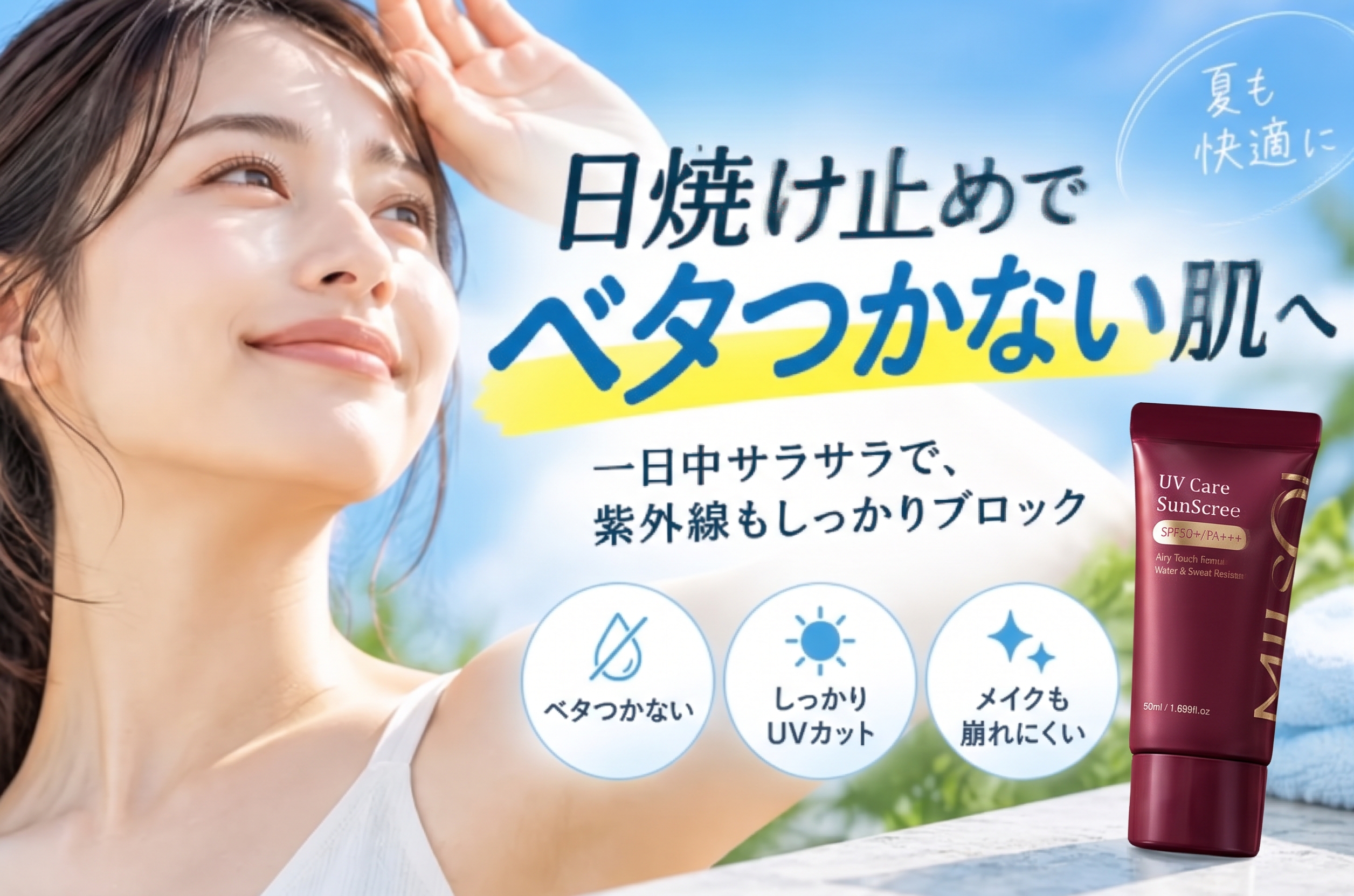 日焼け止めでもベタつかない肌へ！焼けない選び方と一日中サラサラ続く塗り方を紹介