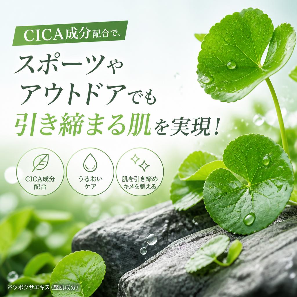 CICA成分配合で、スポーツやアウトドアでも引き締まる肌を実現！