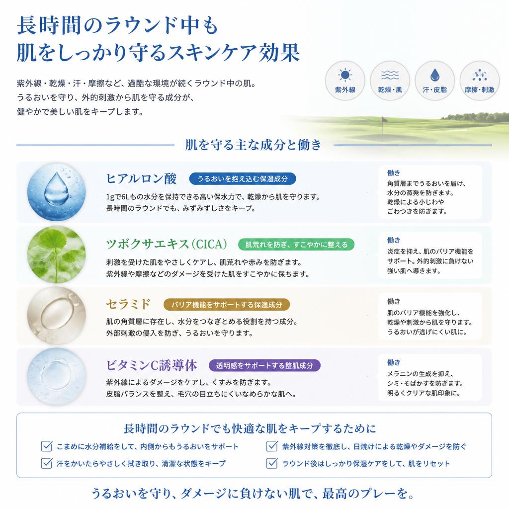 4. ラウンド中の肌ケアもお任せ!